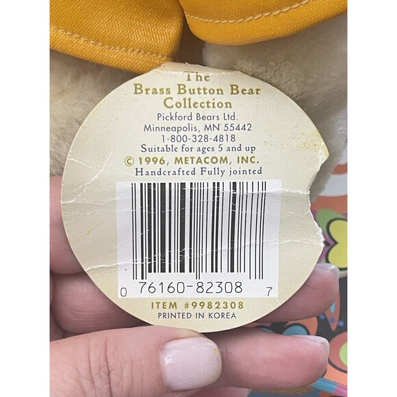 VTG 1996  Pickford Brass Button Bear Harper  Stuffed Animal w/ Outfit & Hat - Picture 8 of 9